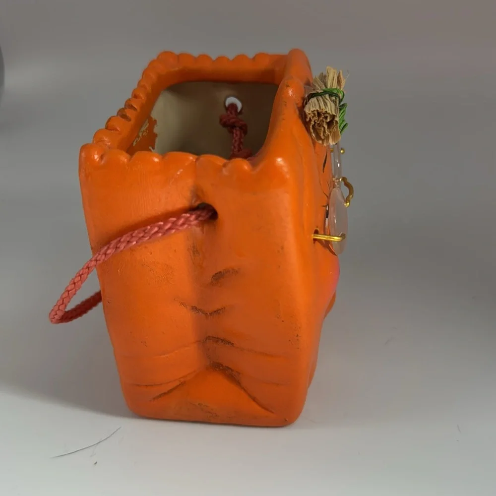 Halloween/Fall Ceramic Orange Bag with Smiling Grandma Face with glasses